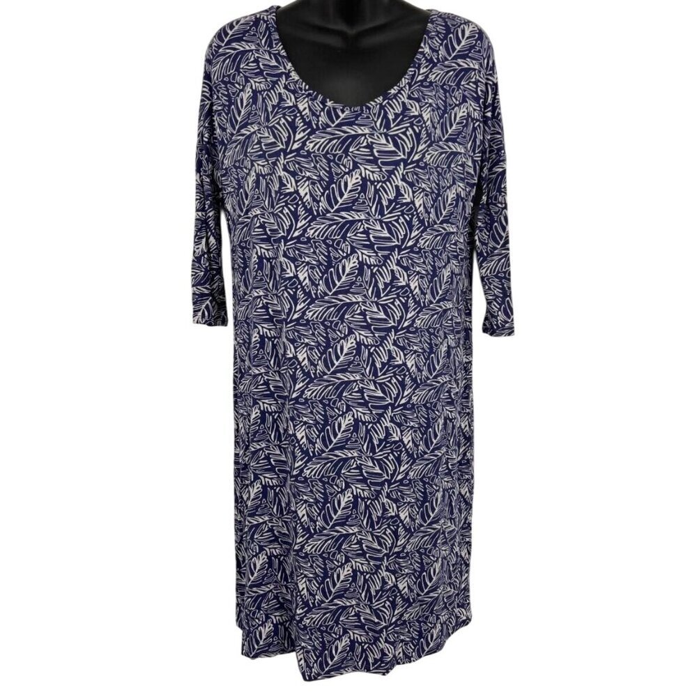 Always A-line Hawaii Shirt Dress Size Small S Blue White Stretch Scoop 3/4 EUC
